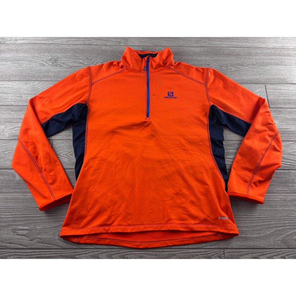 Salomon Mens AdvancedSkin Warm Quarter Zip Pullover Orange Navy Blue Size L
